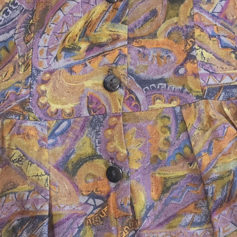 Vtg Romper Dress Tie-Back Cotton Paisley Multicolor Button Down  Cottagecore S - Picture 5 of 9